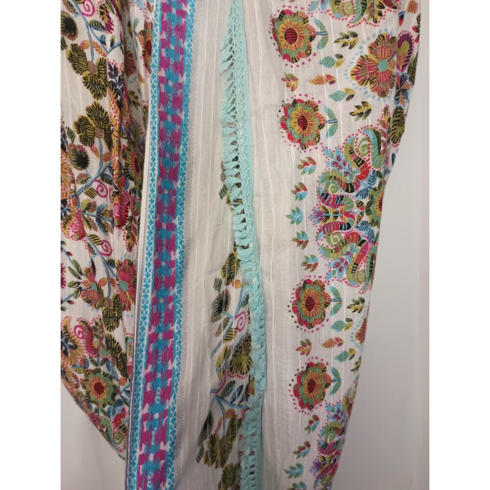 J Jill Womens Bohemian Floral Infinity Scarf Fringe Embroidered Colorful Hippie - Picture 3 of 6
